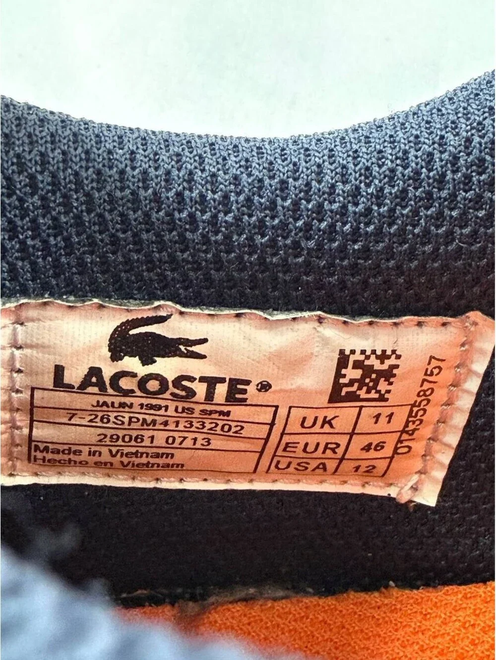 Lacoste Sport Sneakers Mens 12 Blue Orange Leather Strap Casual Shoes